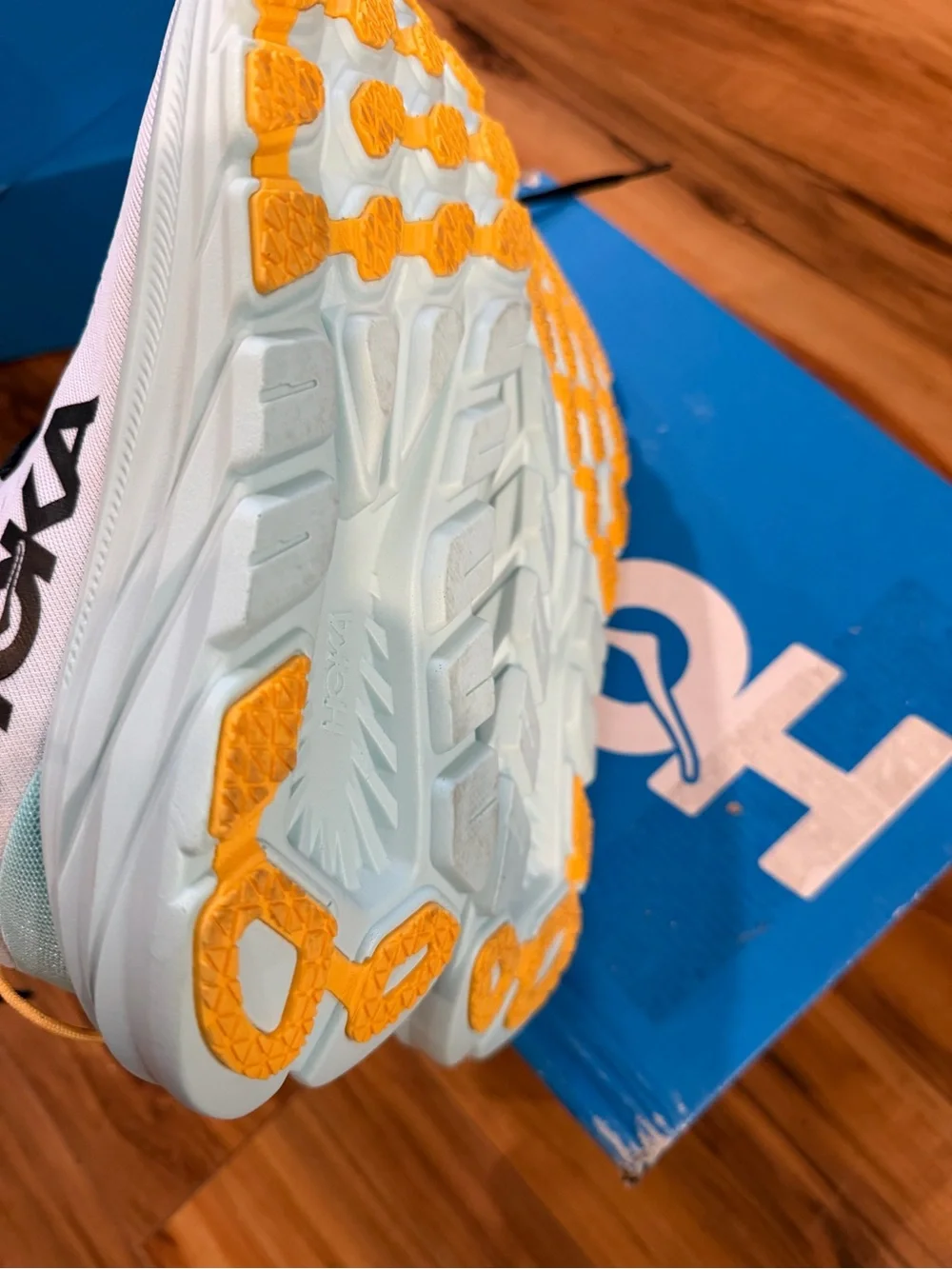 Hoka Kids White and Mint Lace-Up Sneakers with Black Accents